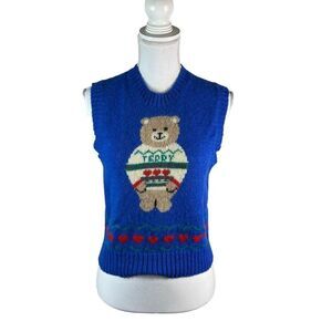 Vintage Robert Scott Wool Teddy Bear Sleeveless Sweater